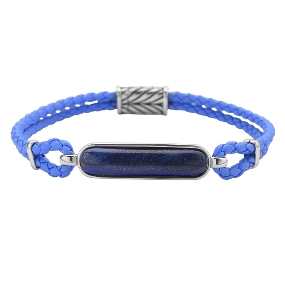 Lapis Lazuli Leather Bracelet ✦ Stainless Steel Frame ✦ Magnetic Clasp 8" Unisex - Picture 4 of 12
